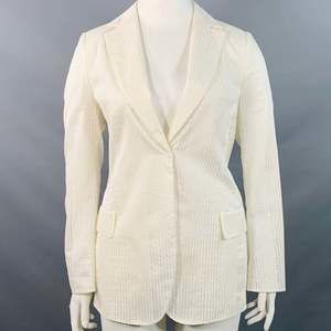AKRIS Natalia Off White Cotton Blend Sheer Textured Snaps Jacket Blazer